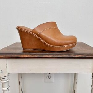 B.O.C Tan Faux Leather Clog Wedge Size 8